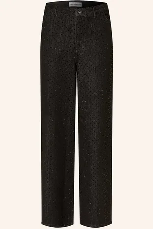 Self-Portrait Straight Jeans Mit Schmucksteinen schwarz