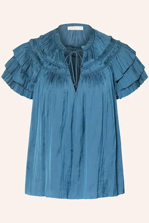 ULLA JOHNSON Blusentop Elvie Aus Satin blau