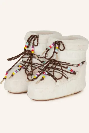 Moon Boot Icon Low Faux Fur Beads weiss