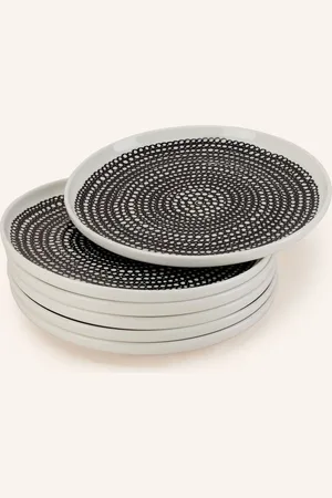 Marimekko 6er-Set Dessertteller Oiva/Siirtolapuutarha schwarz