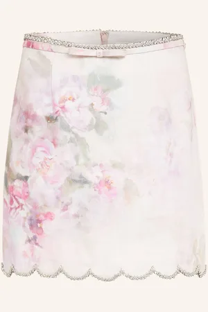 ZIMMERMANN Leinenrock Crush Mit Schmucksteinen pink