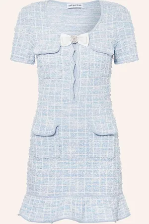 Self-Portrait Bouclé-Kleid Mit Pailletten blau