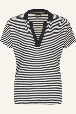 HUGO BOSS Strickshirt Enelina Aus Leinen blau