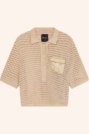 Marc Cain Strick-Poloshirt Mit Glitzergarn beige