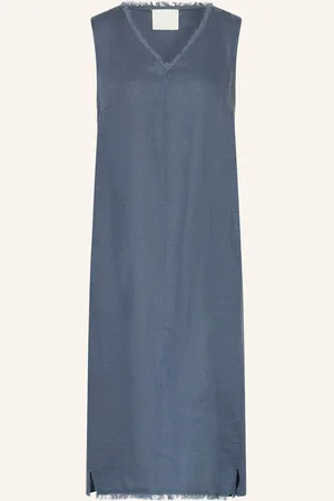 Oui Kleid Im Materialmix Mit Leinen blau
