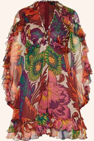 Etro Seidenkleid Mit Rüschen rot