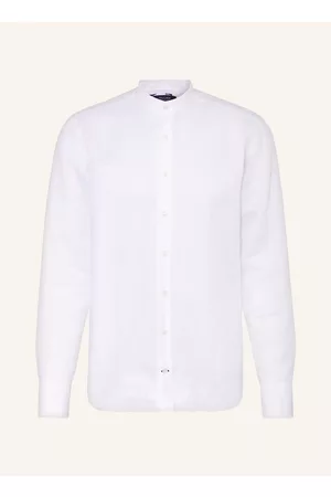 Olymp Herren Business Hemden - Leinenhemd Soft Business Tailored Fit Mit Stehkragen weiss