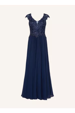 Vera Mont Damen Kleider - Abendkleid Mit Spitzenbesatz blau