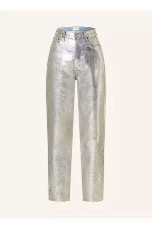 AGOLDE Damen Straight Jeans - Coated Jeans 90's Pinch Waist silber