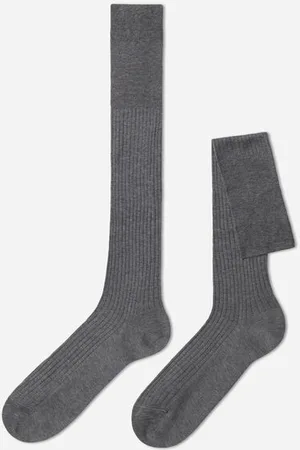 Calzedonia Lange gerippte Herrensocken mit Fil d‘Ecosse Mann Größe 40-41