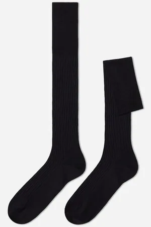 Calzedonia Lange gerippte Herrensocken mit Fil d‘Ecosse Mann Größe 42-43
