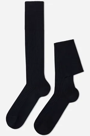 Calzedonia Lange gerippte Herrensocken mit Fil d‘Ecosse Mann Größe 40-41