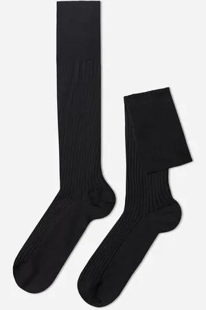 Calzedonia Lange gerippte Herrensocken mit Fil d‘Ecosse Mann Größe 40-41
