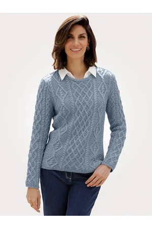 MONA Damen Strickpullover - Pullover mit Strickmuster Blau