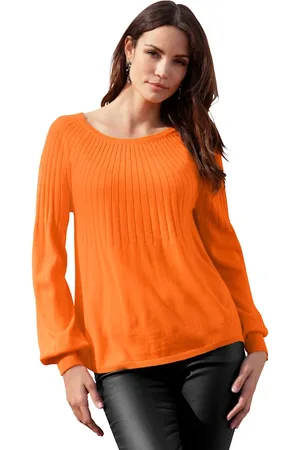 AMY VERMONT Damen Strickpullover - Pullover mit Strickmuster Orange