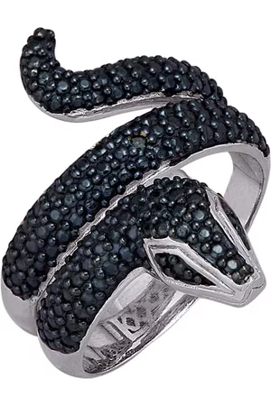 Amara Trend Damen Ringe - Schlangen-Ring mit 1 blauen Diamant Blau