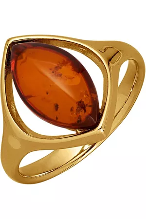 CORNELIA Damen Ringe - Damenring mit Bernstein in Silber 925 Gelbgoldfarben