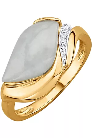 CORNELIA Damen Ringe - Damenring mit Jade und Diamant in Silber 925 Gelbgoldfarben