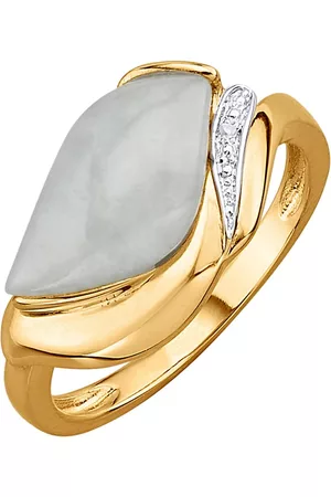 CORNELIA Damen Ringe - Damenring mit Jade und Diamant in Gelbgold 375 Gelbgold