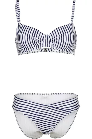 Rösch Damen Bandeau Bikinis - Bikini mit leicht überkreuztem Hösschendetail Blau/Weiß
