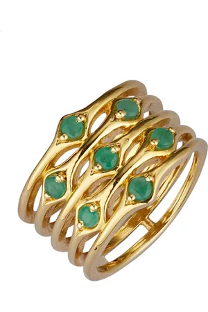 CORNELIA Damen Ringe - Damenring mit Smaragd in Silber 925 Gelbgoldfarben