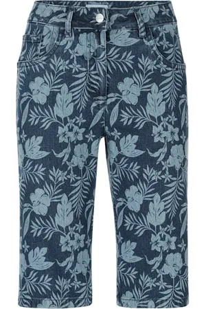 Dress In Damen Bermudas - Jeansbermuda mit floralem Druck Blue bleached