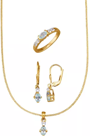 CORNELIA Damen Halsketten - 4tlg. Schmuck-Set mit Topasen in Silber 925 Gelbgoldfarben