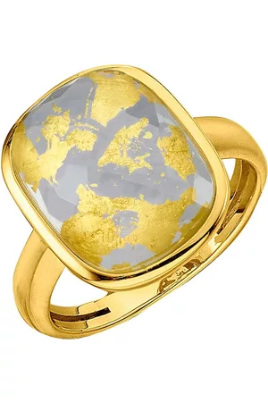 AMARA Damen Ringe - Damenring mit Bergkristall und Blattgold in Gelbgold 585 Gelbgold