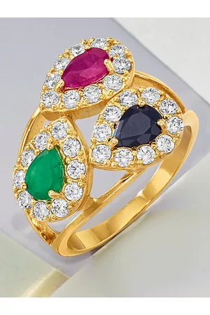 Faszinata Damen Ringe - Damenring Rubin, Saphir, Smaragd in Silber 925 Gelbgoldfarben