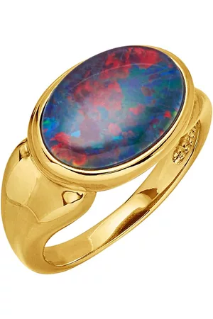 Amara Farbstein Damen Ringe - Damenring mit Opal in Silber 925 Gelbgoldfarben