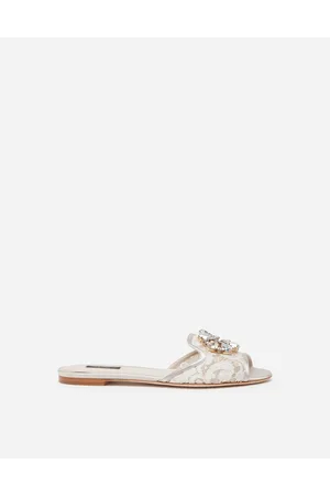 Dolce & Gabbana Sandale Aus Spitze Mit Kristallen - Frau Pantoletten Und Mules Grau Spitze 35