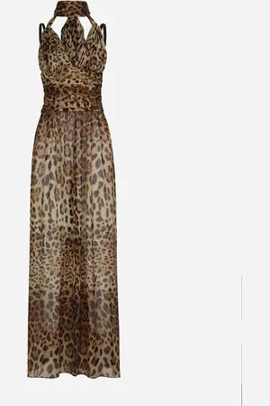 Dolce & Gabbana Langes Kleid Aus Chiffon Leoprint - Frau Kleider Animalprint 40