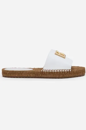 Dolce & Gabbana Espadrille-pantolette Aus Nappaleder Mit Dg-logo - Frau Flat Wei� Leder 40