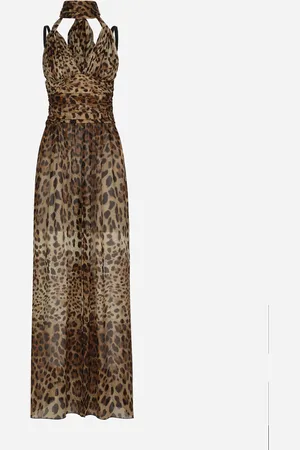 Dolce & Gabbana Langes Kleid Aus Chiffon Leoprint - Frau Kleider Animalprint 40