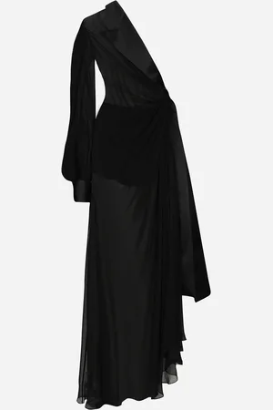 Dolce & Gabbana Langes One-shoulder-kleid Aus Chiffon - Frau Kleider Schwarz Seide 38