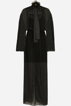 Dolce & Gabbana Langes Kleid Aus Seidenchiffon Punkteprint Mit Schlei