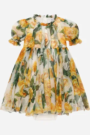 Dolce & Gabbana Kleid Mit Höschen Aus Chiffon Print Gelbe Rosen - Frau Collection 3/6 Months