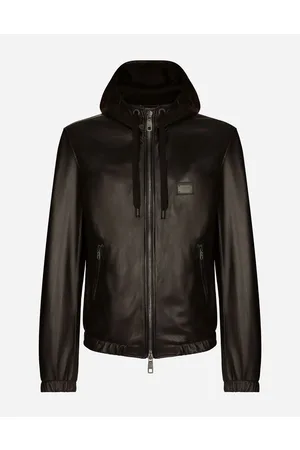Dolce & Gabbana Mäntel und Jacken - Lederjacke mit Kapuze und Logoplakette