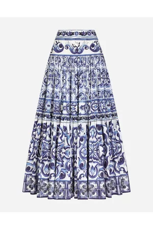 Dolce & Gabbana Röcke - Langer Rock aus Popeline Majolika-Print