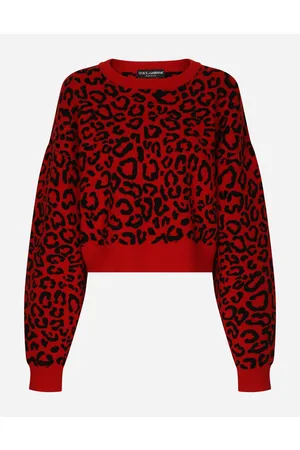 Dolce & Gabbana Strickwaren - Kurzer Wollpullover mit Leo-Intarsienmotiv