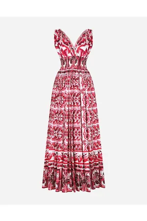 Dolce & Gabbana Kleider - Langes Kleid aus Popeline Majolika-Print