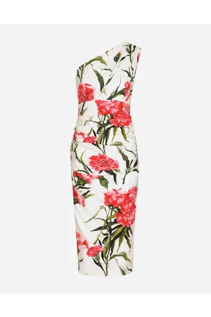 Dolce & Gabbana Women best seller selection - One-Shoulder-Kleid aus Popeline Nelken-Print