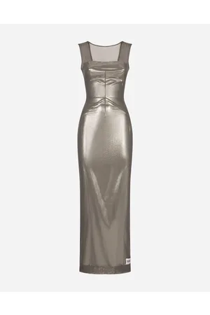 Dolce & Gabbana Kleider - Langes Kleid aus Tüll und Laminat-Jersey