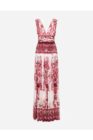 Dolce & Gabbana Kleider - Langes Kleid aus Chiffon Majolika-Print