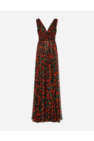 Dolce & Gabbana Kleider - Langes Chiffonkleid Kirschenprint