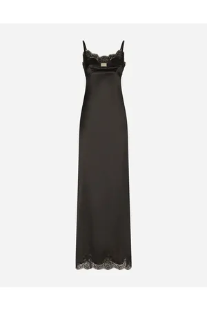 Dolce & Gabbana Kleider - Langes Slip Dress aus Satin mit -Plakette