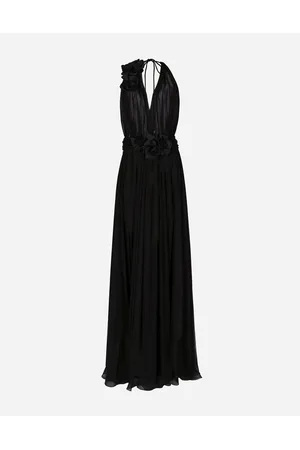 Dolce & Gabbana Kleider - Langes Kleid aus Seidenchiffon mit Blumenapplikationen