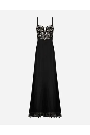 Dolce & Gabbana Kleider - Langes Kleid aus Seidenchiffon und Oberteil aus Spitze