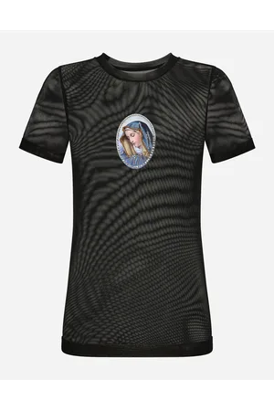 Dolce & Gabbana T-Shirts und Sweatshirts - T-Shirt aus Tüll mit Patch Heiligenbild