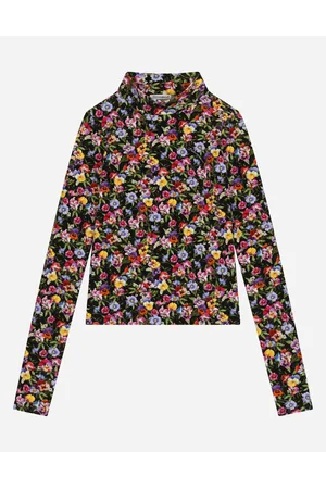Dolce & Gabbana Strickwaren - T-Shirt aus Interlock mit Veilchen-Print